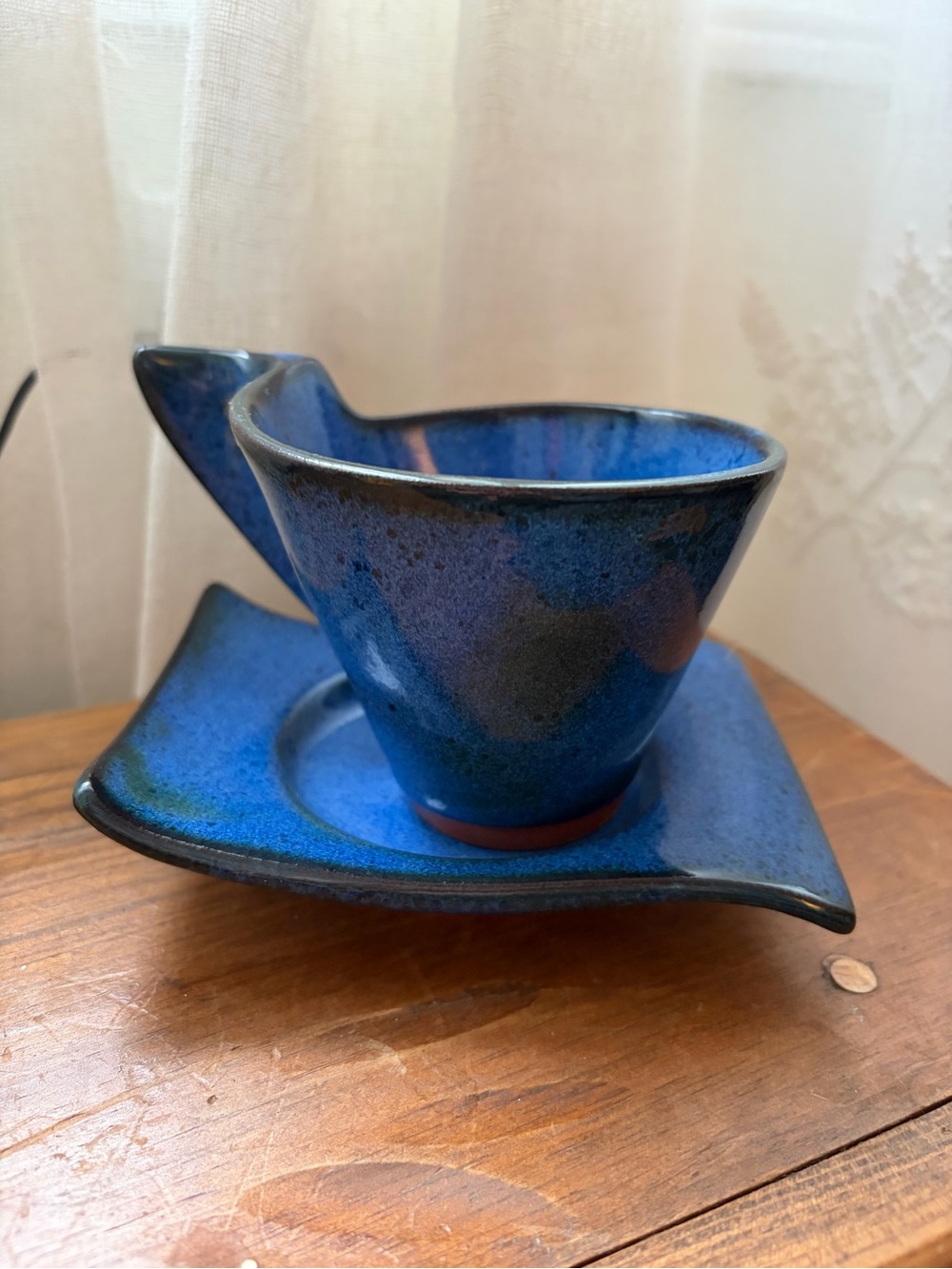 Blue Ceramic Ikebana Vase with Saucer pottery
